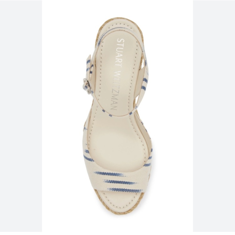 Stuart Weitzman Tia Espadrille Wedges in Natural/ Indigo Size: 10 B NWOB - Picture 3 of 11